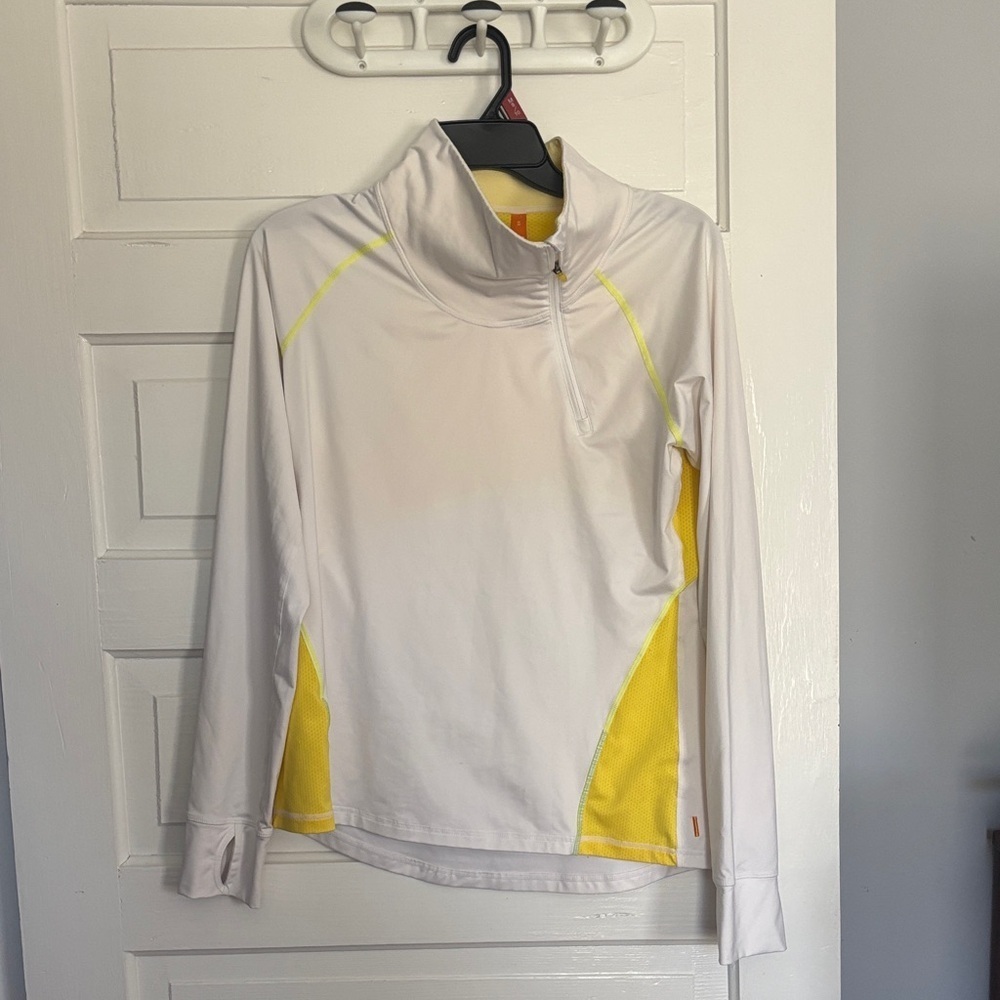 Lucy White and Yellow Quarter-Zip Pullover